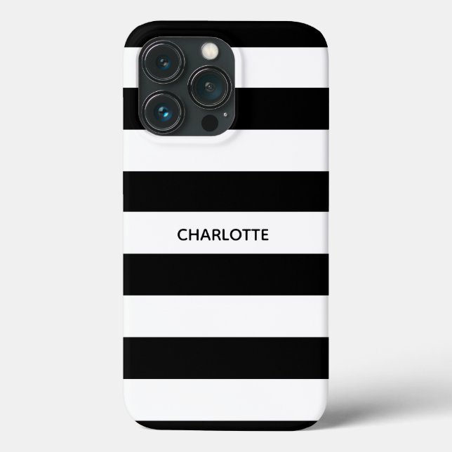 Funda De Case-Mate Para iPhone Moda rayas negras y blancas monograma nombre perso (Reverso )