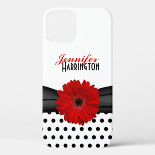 Funda Para iPhone 12 Pro Moda Red Gerbera Daisy Polka Dot
