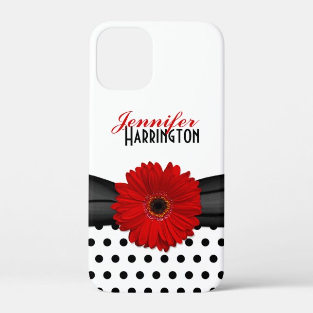 Funda De Case-Mate Para iPhone Moda Red Gerbera Daisy Polka Dot (Reverso )