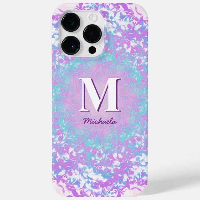 Funda De Case-Mate Para iPhone Moda Retro Púrpura Monogramado (Reverso)