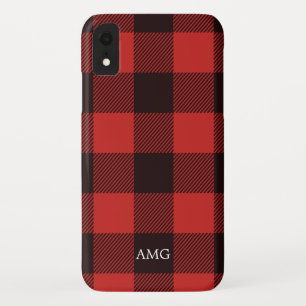 Funda Para iPhone XR Moda Rojo y Negro Flannel Monograma