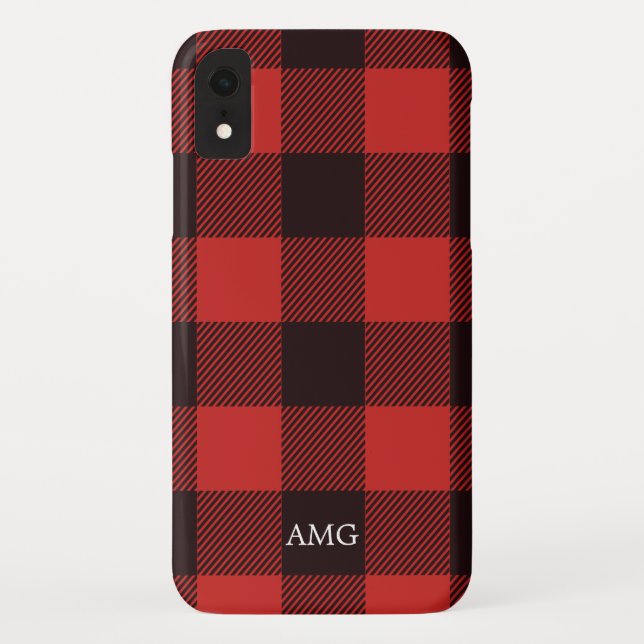Funda De Case-Mate Para iPhone Moda Rojo y Negro Flannel Monograma (Reverso)