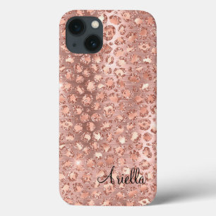 Funda Para iPhone 13 Moda Rosa Oro Purpurina Leopard