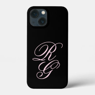 Funda Para iPhone 13 Mini Moda rosada y negra de las iniciales de guiones de
