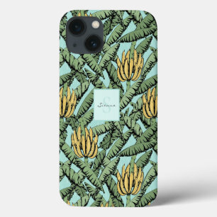 Funda Para iPhone 13 Moda Trópico Turquesa Amarillo Patrón de hojas de