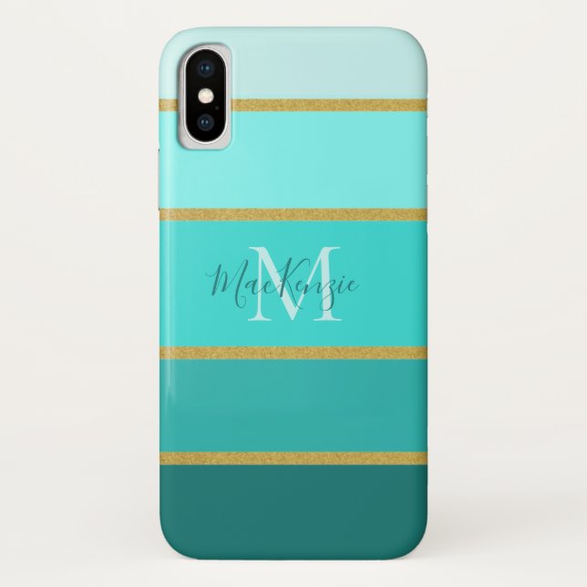 Funda De Case-Mate Para iPhone Moda Verde azulado Patrón de franjas verdes azules (Reverso)