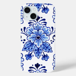 Funda Para iPhone 15 Moda Vintage Holandés Delft Blue Floral Pattern