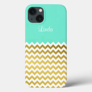 title_seo2 Moda y elegante Aqua Green, Gold & White Chevron
