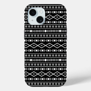 Funda Para iPhone 15 Modalidades aztecas Patrón negro gris blanco