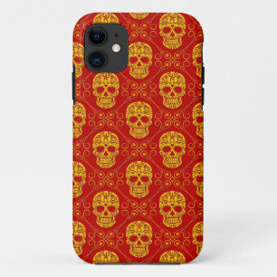 Funda Para iPhone 11 Modelo amarillo y rojo del cráneo del azúcar
