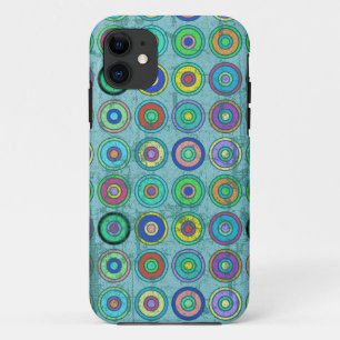 Funda Para iPhone 11 Modelo azul retro sucio del círculo