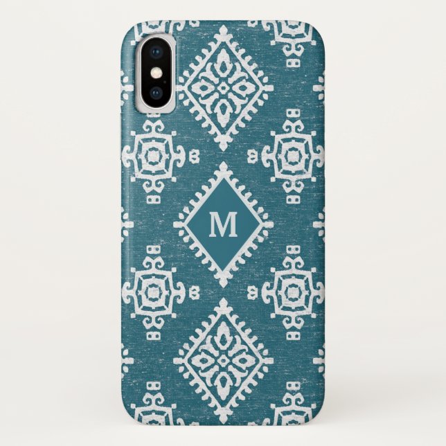 Funda De Case-Mate Para iPhone Modelo azul verde azulado del monograma el | (Reverso)