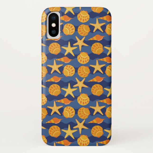 Funda De Case-Mate Para iPhone Modelo azul y anaranjado del Seashell (Reverso)