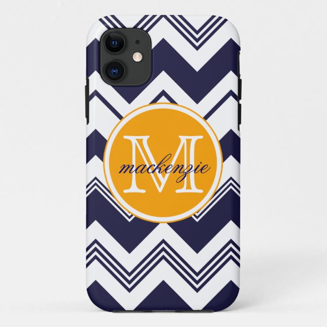 Funda De Case-Mate Para iPhone Modelo blanco de Chevron de los azules marinos (Reverso)