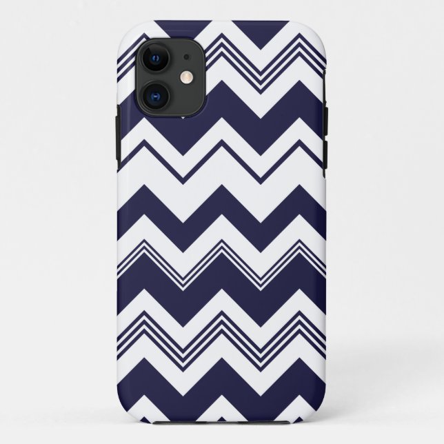 Funda De Case-Mate Para iPhone Modelo blanco de Chevron de los azules marinos (Reverso)