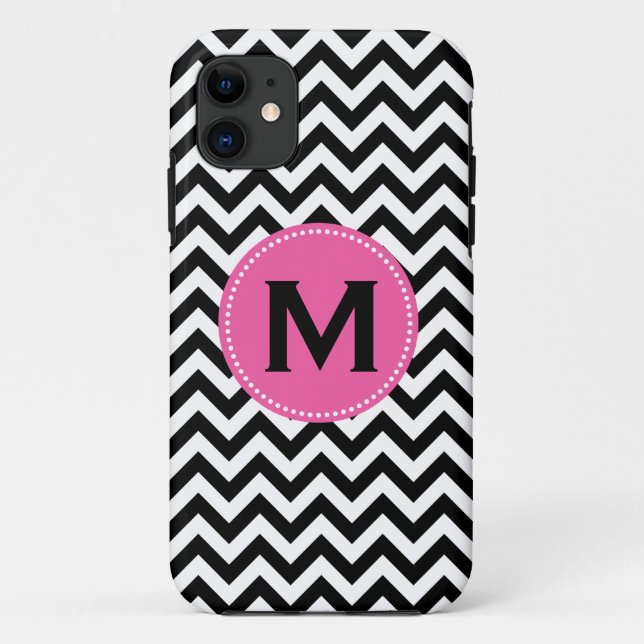 Funda De Case-Mate Para iPhone Modelo blanco negro de Chevron del monograma (Reverso)
