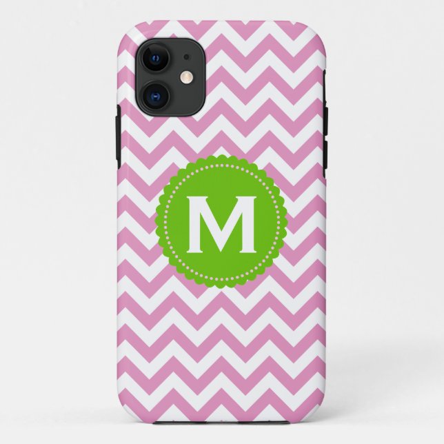 Funda De Case-Mate Para iPhone Modelo blanco rosado de Chevron del monograma (Reverso)