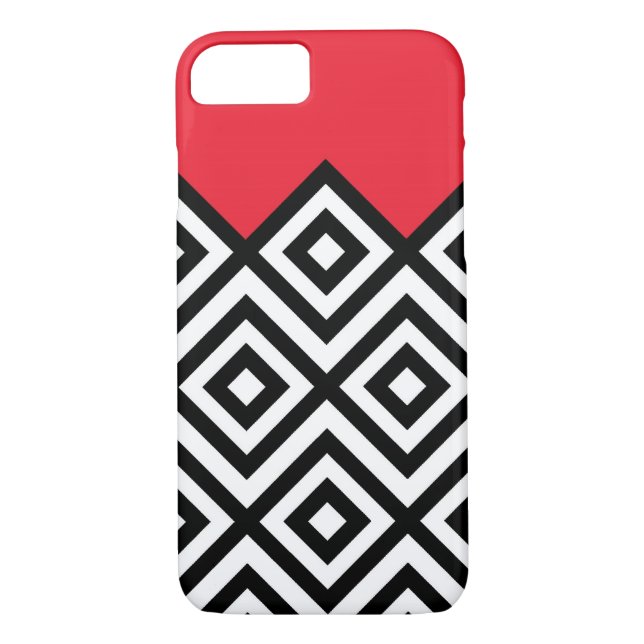 Funda De Case-Mate Para iPhone Modelo blanco y rojo negro moderno de Chevron (Reverso)