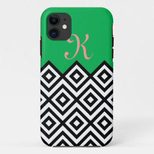 Funda Para iPhone 11 Modelo blanco y verde negro moderno de Chevron