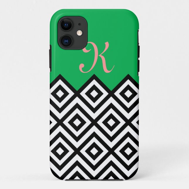 Funda De Case-Mate Para iPhone Modelo blanco y verde negro moderno de Chevron (Reverso)