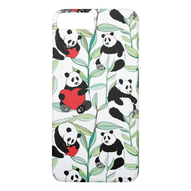 Funda De Case-Mate Para iPhone modelo con las pandas preciosas con los corazones (Reverso)