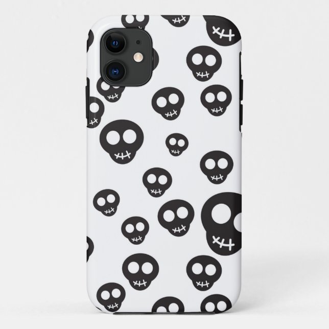Funda De Case-Mate Para iPhone Modelo con los cráneos negros en blanco (Reverso)