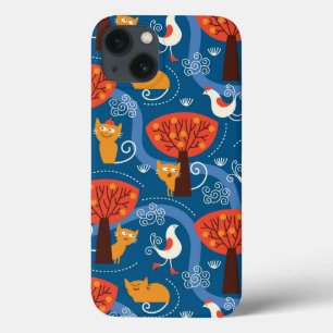 Funda Para iPhone 13 modelo con los gatos y los pájaros lindos