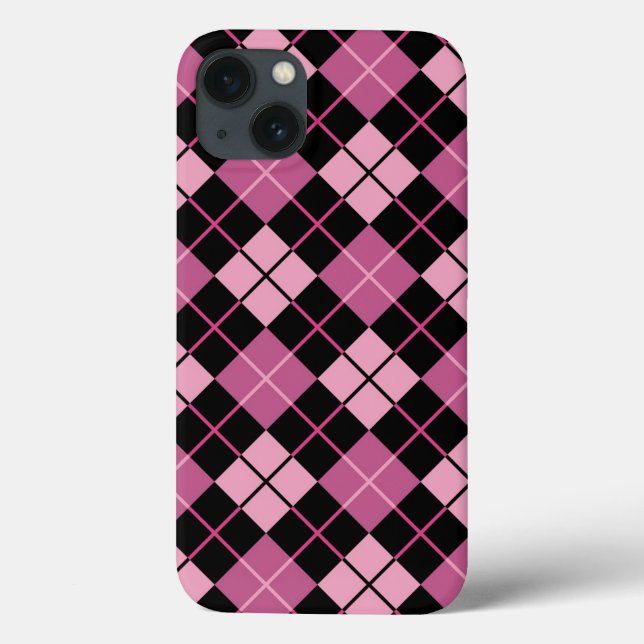 Funda De Case-Mate Para iPhone Modelo de Argyle en negro y rosa (Reverso)