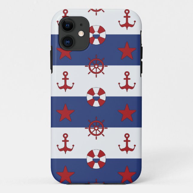 Funda De Case-Mate Para iPhone Modelo de barras y estrellas náutico (Reverso)