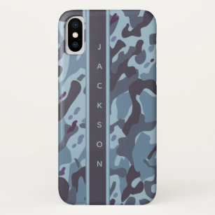 Funda Para iPhone X Modelo de camuflaje militar azul con nombre