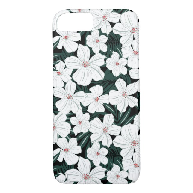 Funda De Case-Mate Para iPhone Modelo de flores tropical blanco (Reverso)