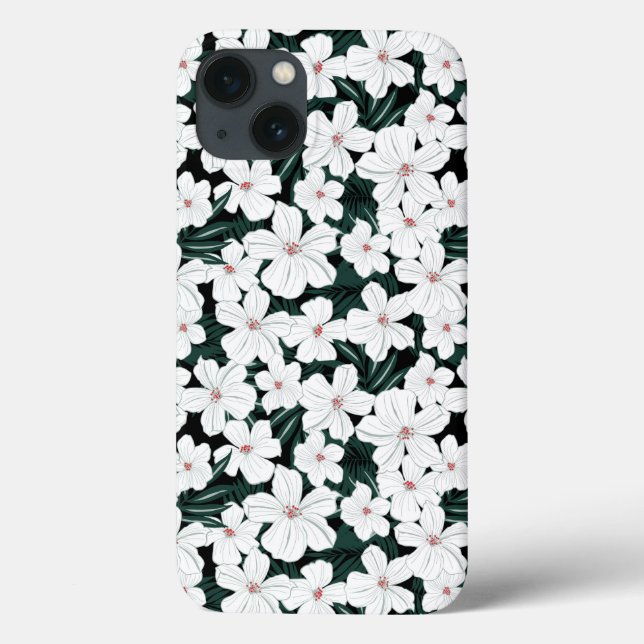 Funda De Case-Mate Para iPhone Modelo de flores tropical blanco (Reverso)