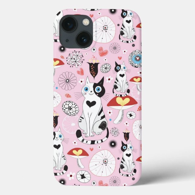 Funda De Case-Mate Para iPhone modelo de gatos y de flores (Reverso)
