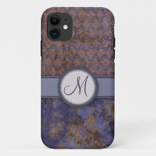 Funda Para iPhone 11 Modelo de la pluma del azul real con el monograma
