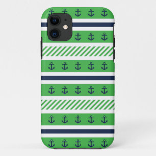 Funda Para iPhone 11 Modelo de los azules marinos, verde y blanco de
