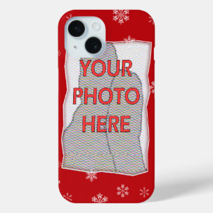 Funda Para iPhone 15 Modelo de los copos de nieve del navidad rojo y