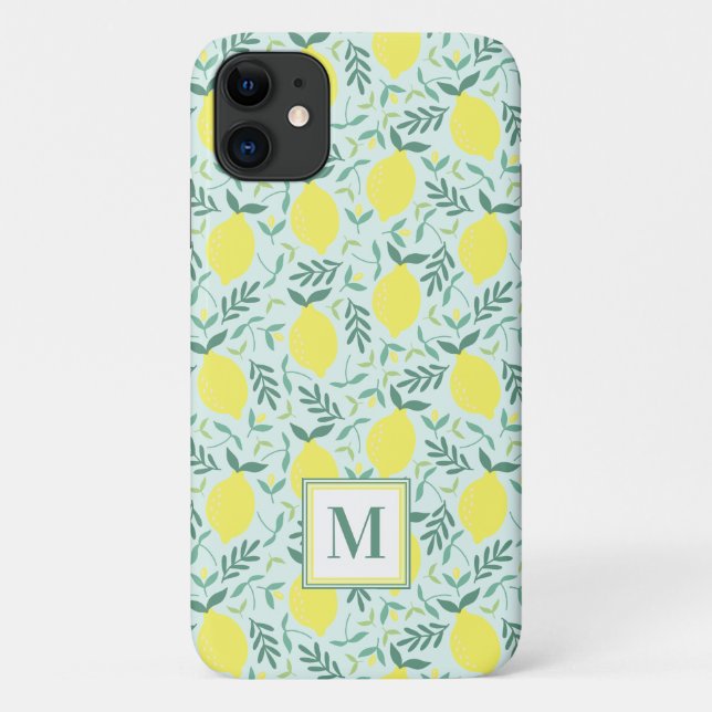 Funda De Case-Mate Para iPhone Modelo de monograma botánico limón Funda-Mate iPho (Reverso)