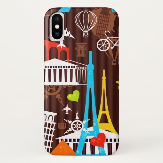 Funda De Case-Mate Para iPhone Modelo de neón del World Travel (Reverso)