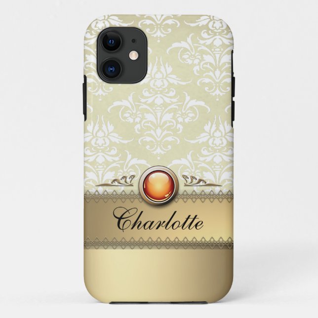 Funda De Case-Mate Para iPhone Modelo de oro romántico del damasco personalizable (Reverso)