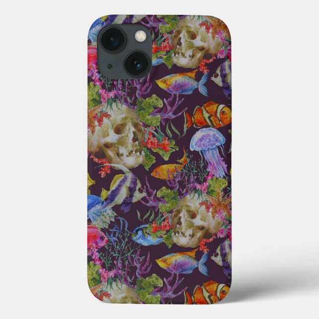 Funda De Case-Mate Para iPhone Modelo del Grunge de la vida marina (Reverso)