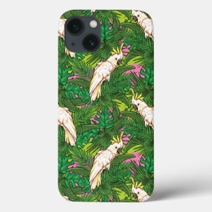 Funda Para iPhone 13 Modelo del loro con las hojas de palma
