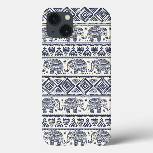 Funda De Case-Mate Para iPhone Modelo étnico azul del elefante (Reverso)