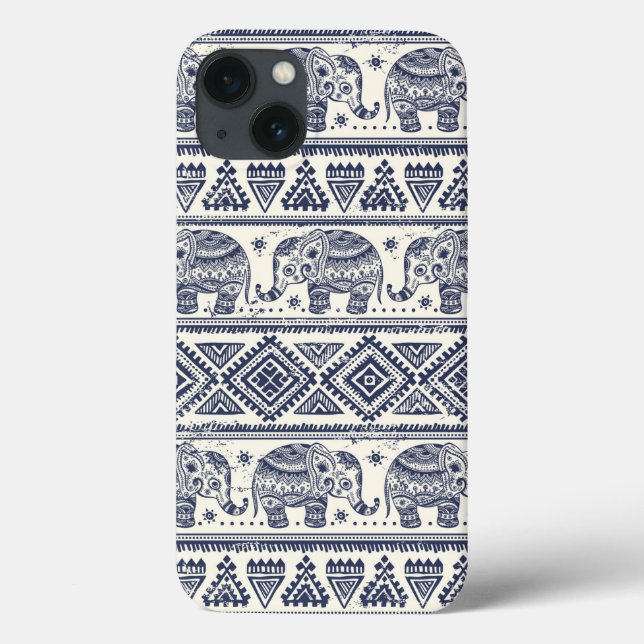 Funda De Case-Mate Para iPhone Modelo étnico azul del elefante (Reverso)