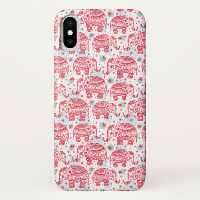 Funda De Case-Mate Para iPhone Modelo étnico rojo del elefante (Reverso)