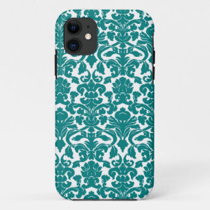 Funda Para iPhone 11 Modelo floral adornado verde azulado del damasco