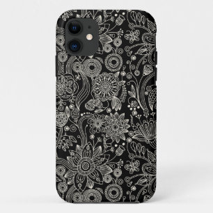 Funda Para iPhone 11 Modelo floral negro y blanco del damasco