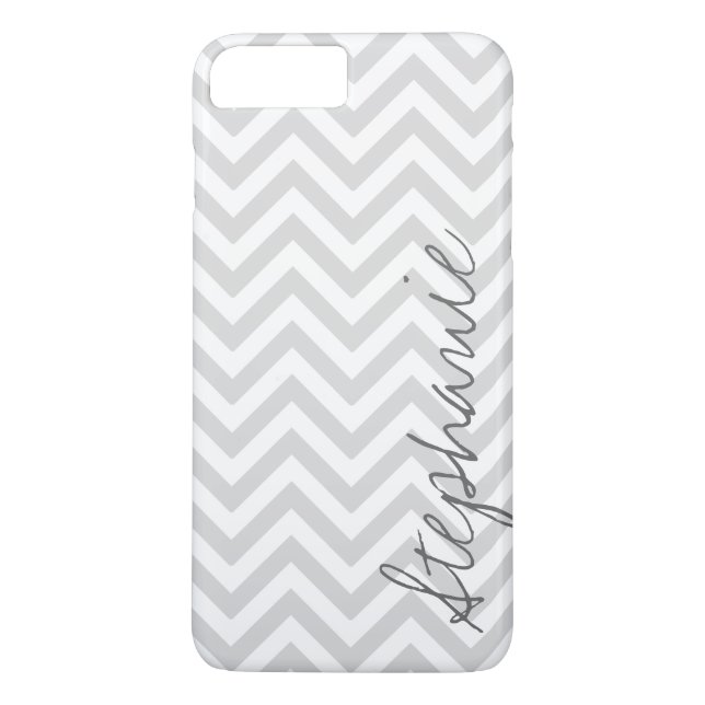 Funda De Case-Mate Para iPhone Modelo gris de Chevron del zigzag con nombre (Reverso)
