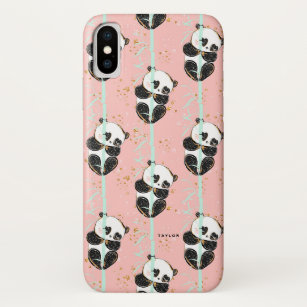 Funda Para iPhone X Modelo lindo de la panda de Kawaii del purpurina