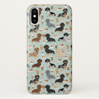Funda Para iPhone X Modelo lindo de los Dachshunds y del café de la
