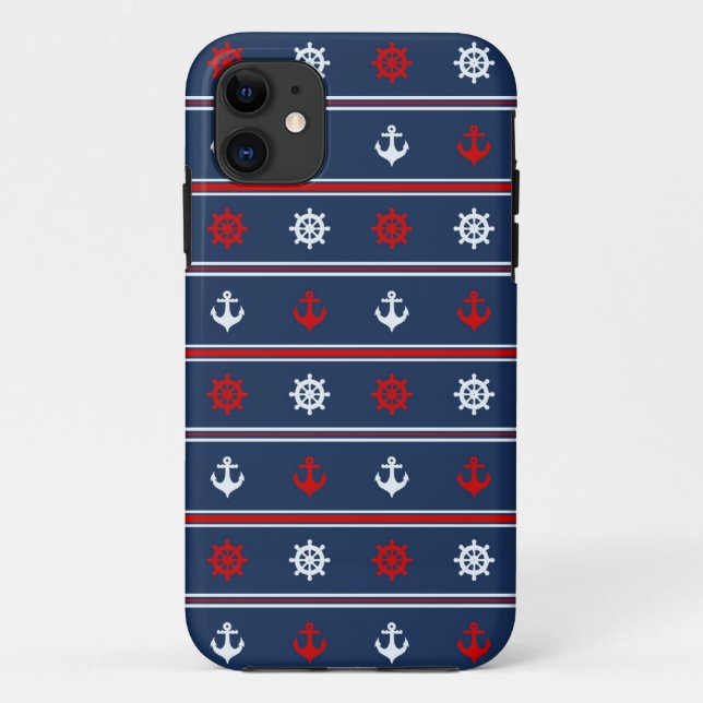 Funda De Case-Mate Para iPhone Modelo náutico blanco y azul rojo (Reverso)